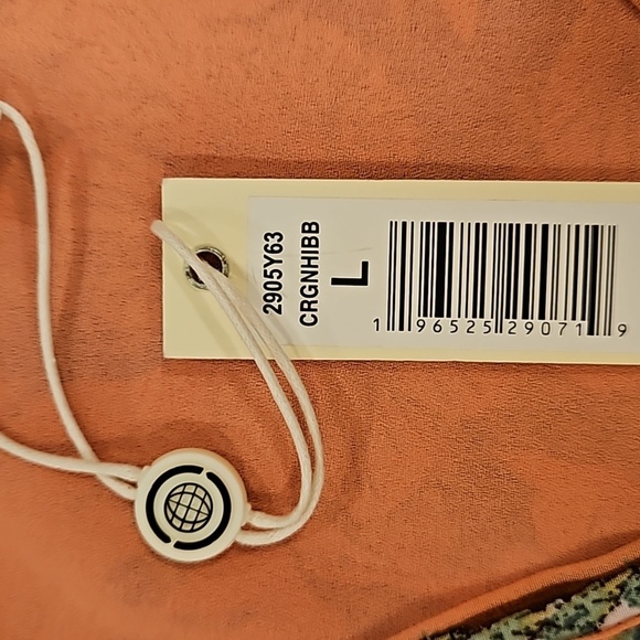 MAX STUDIO Geometric Floral Print Smocked Waist Dress Coral Green Hibiscus L NWT - Picture 7 of 12